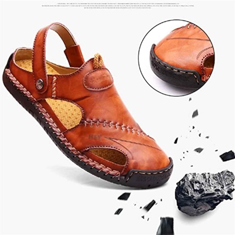 【並行輸入品】Sandals Men's Casual Closed Toe Leather Handmade Sandals Summerの画像