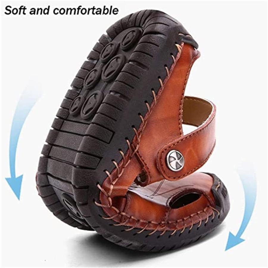 【並行輸入品】Sandals Men's Casual Closed Toe Leather Handmade Sandals Summerの画像