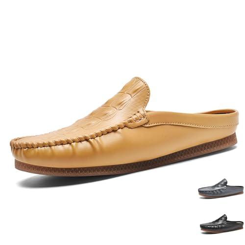 【並行輸入品】Men's Wrinkled Leather Pattern Handmade Mules Clog Slippers Clasの画像