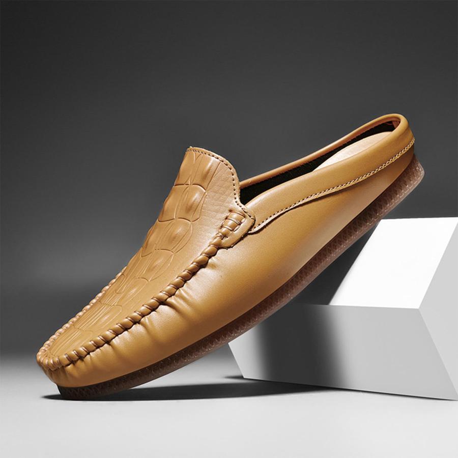 【並行輸入品】Men's Wrinkled Leather Pattern Handmade Mules Clog Slippers Clasの画像