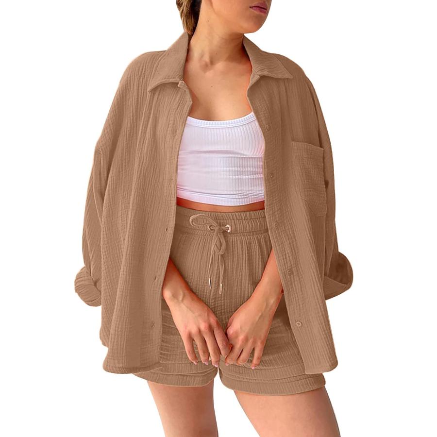 【並行輸入品】Lainuyoah Two Piece Lounge Set For Women Long Sleeve Button Down