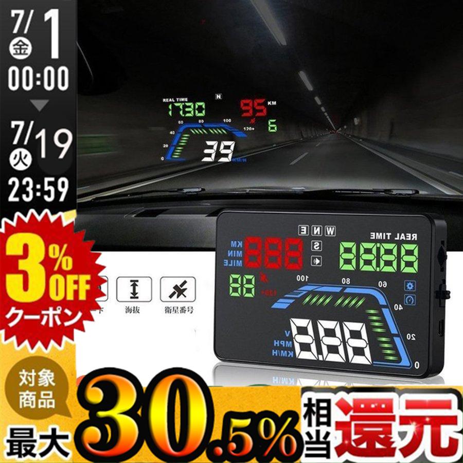 ヘッドアップディスプレイ HUD 5.5インチ GPS プロジェクター 速度 RPM 水温 モニタ表示 過速度電圧警報 スピードメーター 【未使用品】