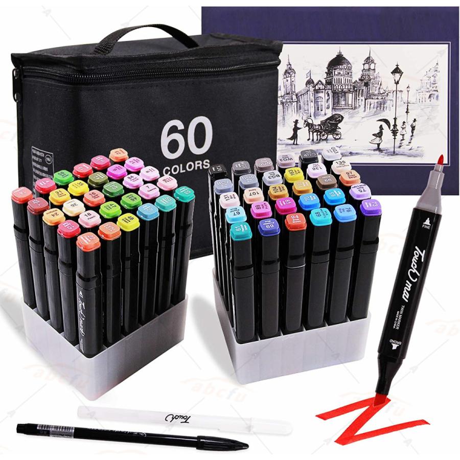 買い保障できる マーカーペン イラストマーカー 油性ペン 60色セット カラーペン アートマーカー 水彩ペン 2種類のペン先 防水速乾 コミック用 子供 学生 大人 収納ボックス Aynaelda Com