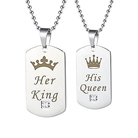 gagafeelカップルネックレスクラウンタグQueen King His Hersチタンステンレススチールペンダントプレゼント恋人マッチングセッ