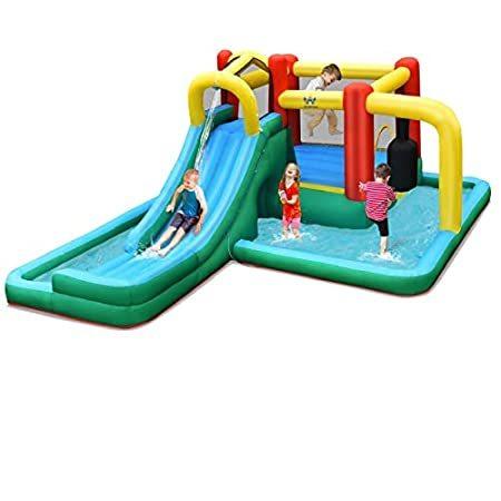 Bountech 空気注入式ウォータースライド 6イン1 キッズ ウォーターバウンスハウス ジャンプキャッスル ウェットドライコンボ ロングスライド 売り切れ必至