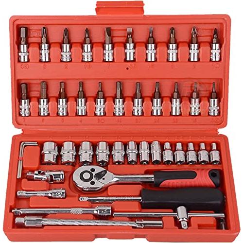 【Amazon.co.jp限定】 ソケットレンチ ラチェットレンチ 工具セット 差込角6.3mm (1/4インチ) 46点 スパナ 自動車修理ツール ソケッ