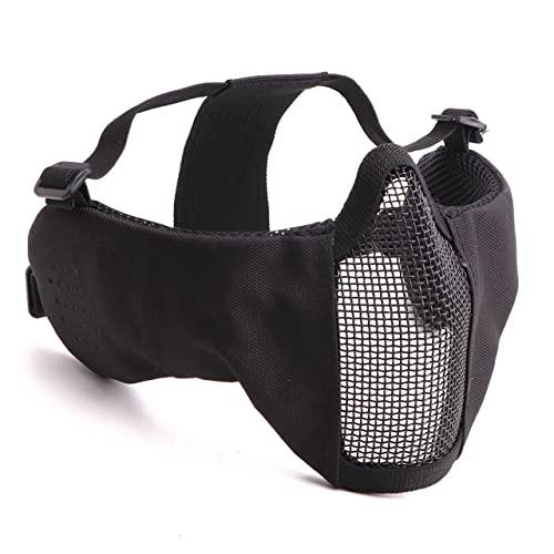 J-HARK サバゲーマスク フェイスガード 耳付き メッシュ 金属網 曇らない マスク サバイバルゲーム フェイスガード 装備 (ブラック)