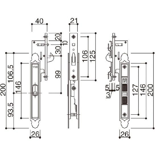 HH-J-0404　YKK 戸先 内外締り錠  ＤＧ：ダークグレイ 　 KH-155　KH66代替え｜abcshop-yh-ten｜02