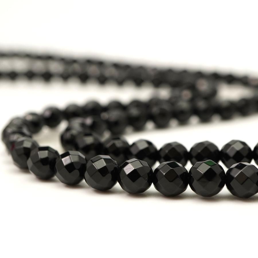 ブラックオニキス 8mm 64面カット ビーズ 連売り 約38cm 黒メノウ 