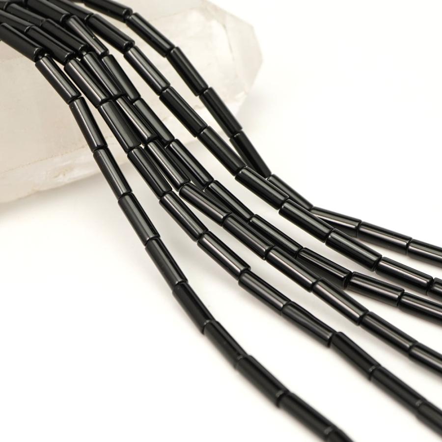 ブラックオニキス 13mm×4mm チューブ ビーズ 連売り 約38cm 黒瑪瑙