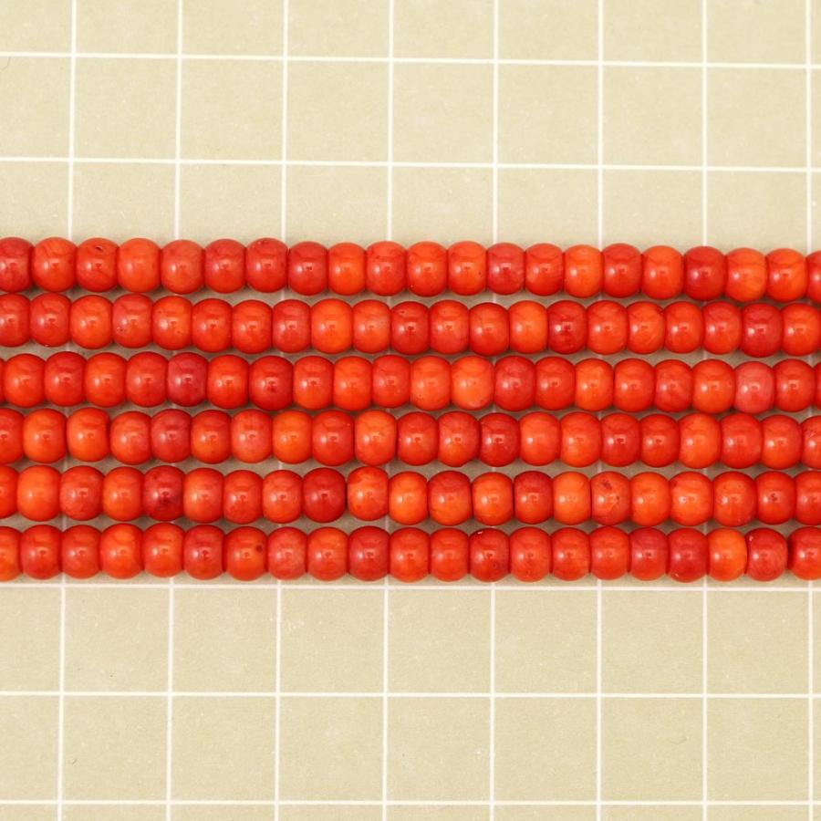 レッドコーラル 5×3mm ボタン ビーズ 連売り 約38cm 赤サンゴ 天然石