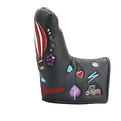 ゴルフ ヘッドカバー パターカバー スコッティーキャメロン オデッセイに適合 マグネット開閉式 ピンタイプ 可愛い 野球 気球 刺? (熱気球 黒)