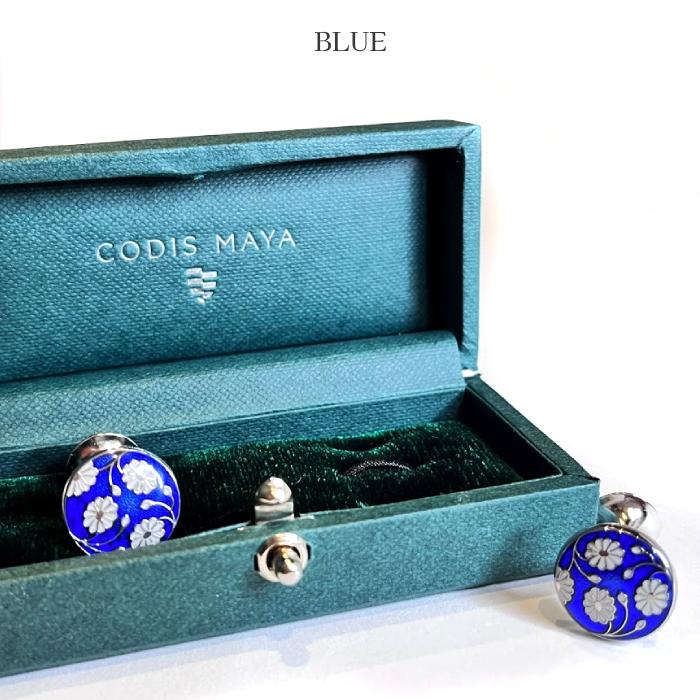 カフスボタン ブランド CODIS MAYA カフス カフリンクス 花柄<br>真鍮 イギリス製 ライラック  薄紫 ブルー 青の画像