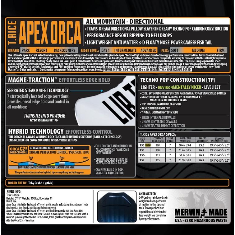 LIB TECH LIBTECH SNOWBOARD 25‐26 T.RICE APEX ORCA リブテック LIB TECH LIBTECH SNOWBOARD 25‐26 T.RICE APEX ORCA リブテック