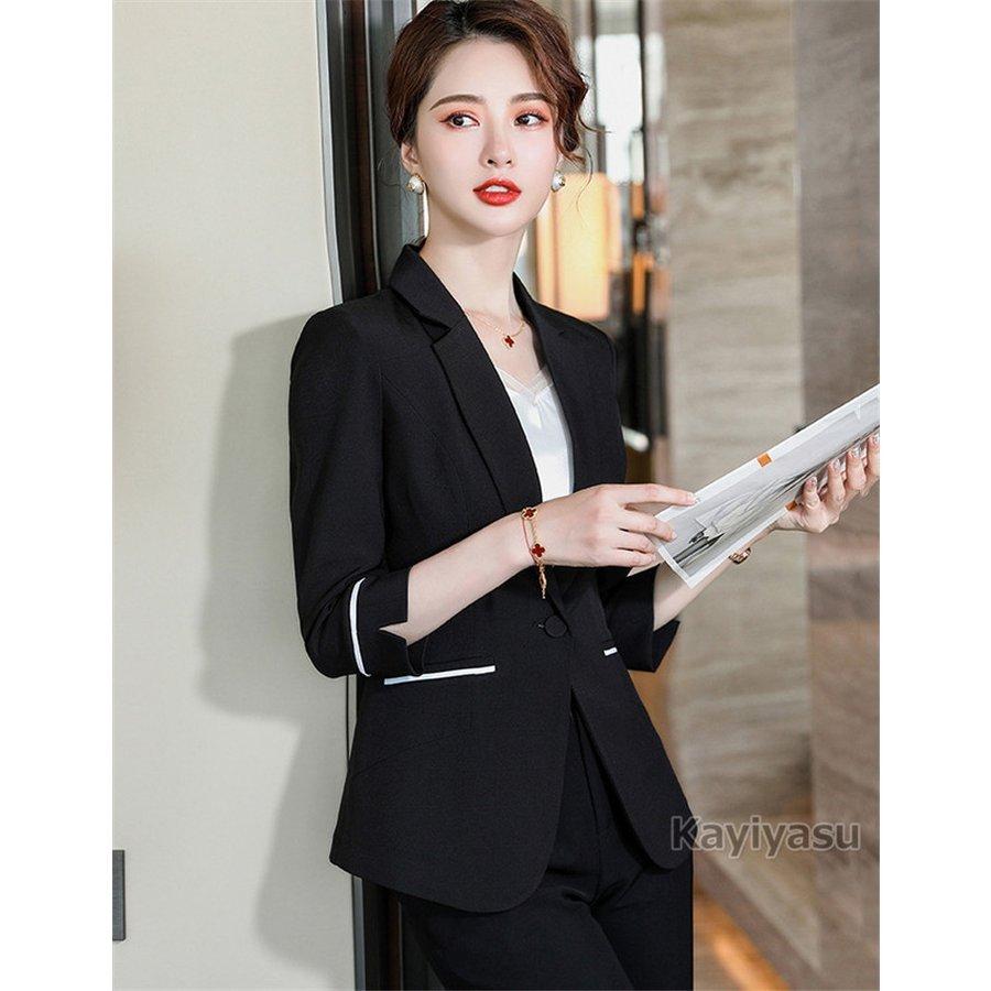 パンツスーツ レディース 七分袖 4色 スーツ 上下セット 薄手 フォーマル ジャケット パンツ 夏用 春秋 Ol オフィス カジュアル リクルート 就活 面接 おしゃれ Pde6d アビームストア 通販 Yahoo ショッピング