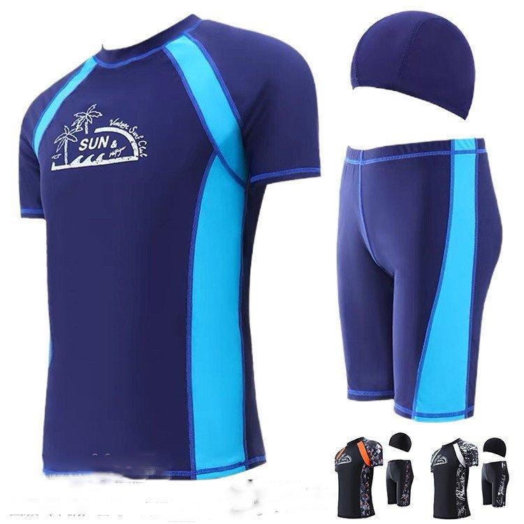 売れ筋商品 競泳水着 フィットネス水着 メンズ ラッシュガード 水着 水泳帽 上下セッ フィットネス水着 メンズ ラッシュガード 水着 水泳帽 上下セット 半袖 水泳 スイムウェア 3点セット Www Threeriversofs Com