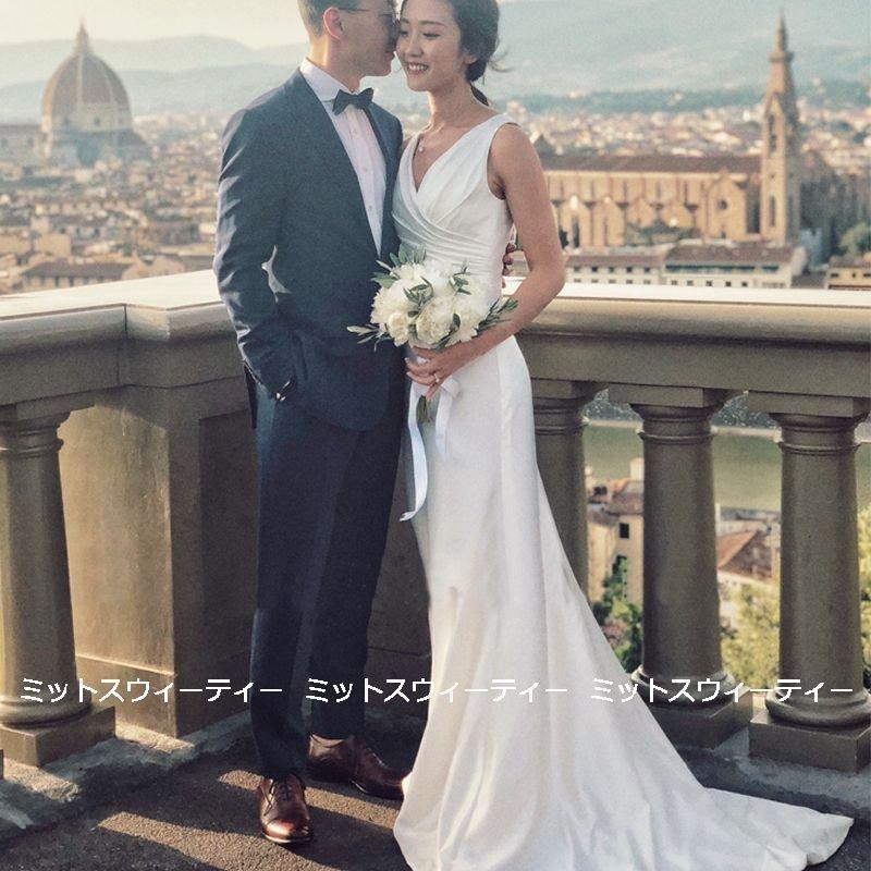 ランキング第1位 結婚式 ロングドレス ウェディングドレス 前撮り ロケーション 花嫁 二次会 ウエディングドレス エレガント スレンダードレス リゾート シンプル サテン 白 Aライン サイズ M Www Raviwebcoding Com