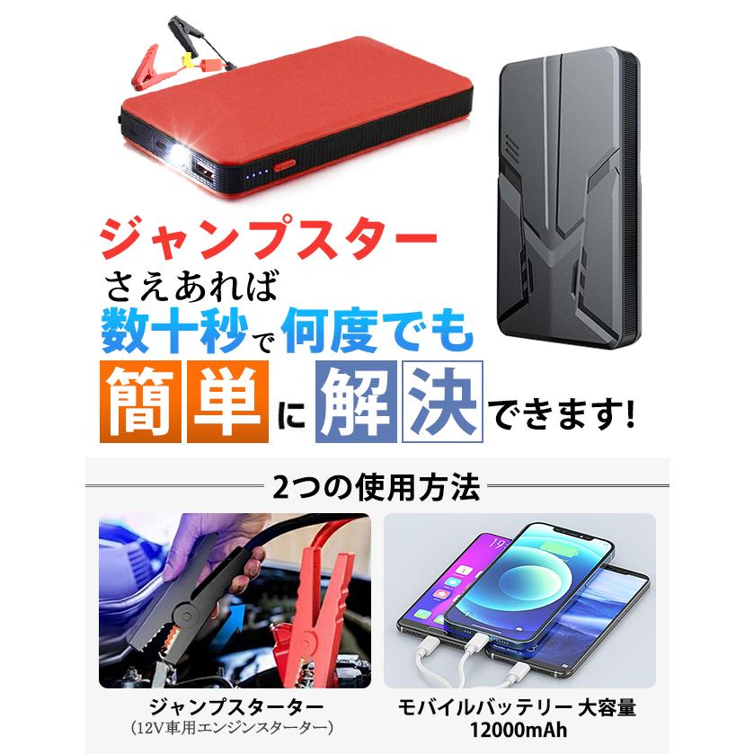 ジャンプスターター 12V車用エンジンスターター 12000mAh モバイルバッテリー ポータブル充電器 USB出力 スマホ急速充電器 LED 防災グッズ PSE認証｜abeboueki-store｜10