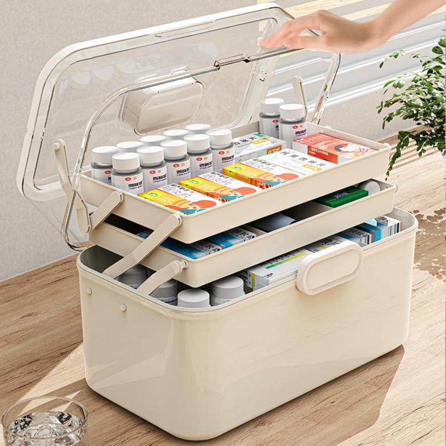 薬箱 救急箱 おしゃれ 工具箱 3層 折り畳み式 薬ボックス 救急箱 薬箱 3層折り畳み式 救急ボックス 薬入れケース ミニ