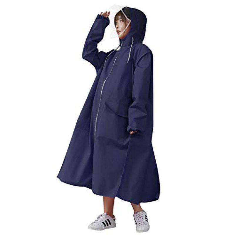 Rocboc レインコート レディース 二重つば ポンチョ 撥水 ポケットあり レインポンチョ レインウェア ロップあり 自転車原付 通勤 楽天 ランキング1位
