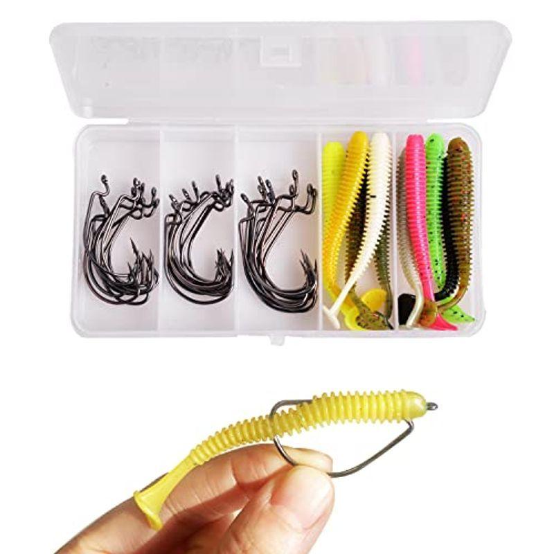 Agool ワームセット オフセットフックセット バス釣り アジング メバリング ライトゲーム ワーム 釣り針 40本セット S0iouwce8f アウトドア 釣り 旅行用品 Tdsc Sn