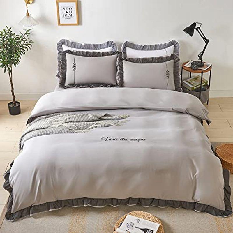 HOdo Home 布団カバー シングル 3点セット フリル付き 高級刺繍 洋式