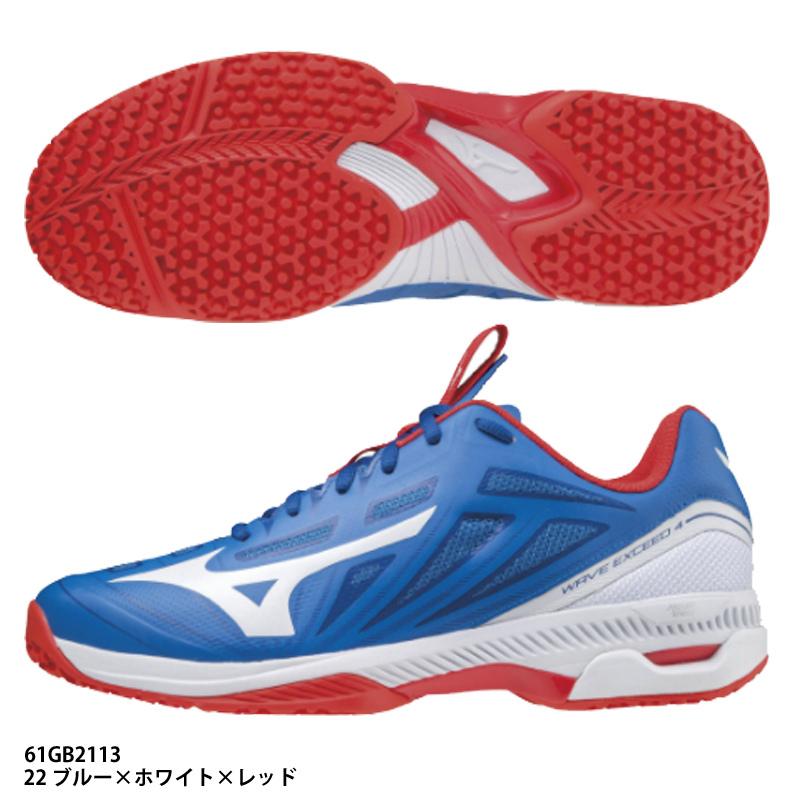 【ミズノ】WAVE EXCEED 4Z WIDEOC ウエーブエクシード4Z OC/ワイドモデル/テニスシューズ/MIZUNO(61GB2113) 22 ブルー×ホワイト×レッド｜abespo