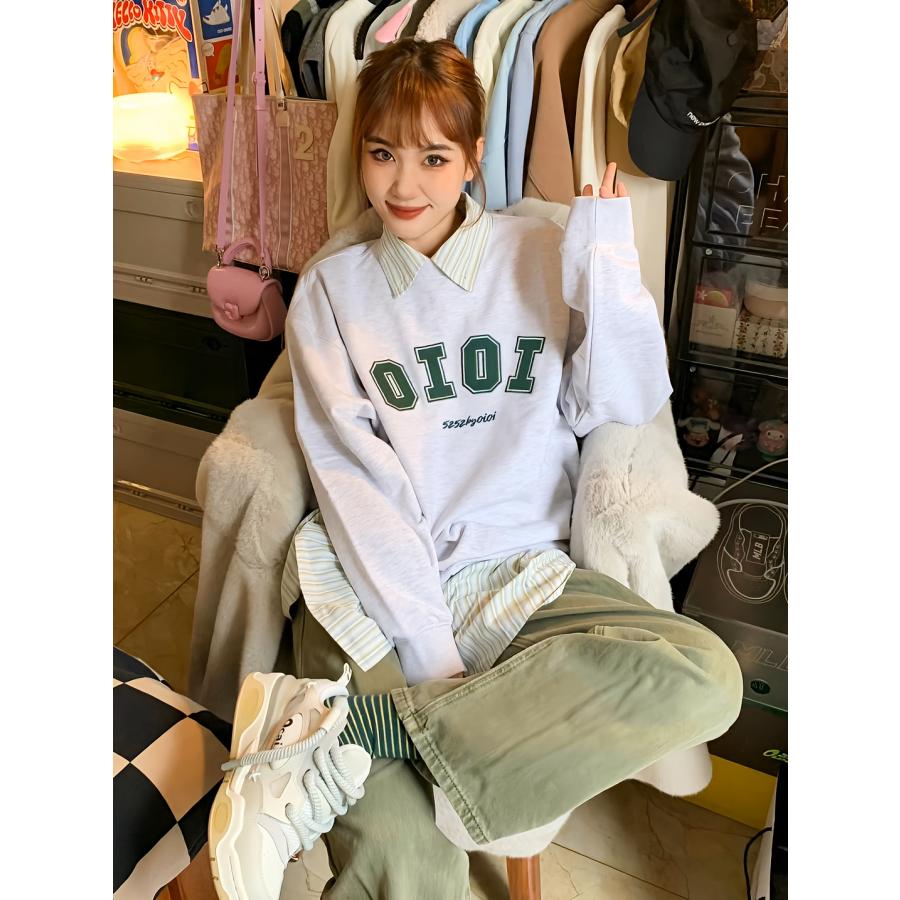 5252 by OiOi 50％OFF 韓国ブランド フロントアプリケフチ刺繍ロゴ裏毛