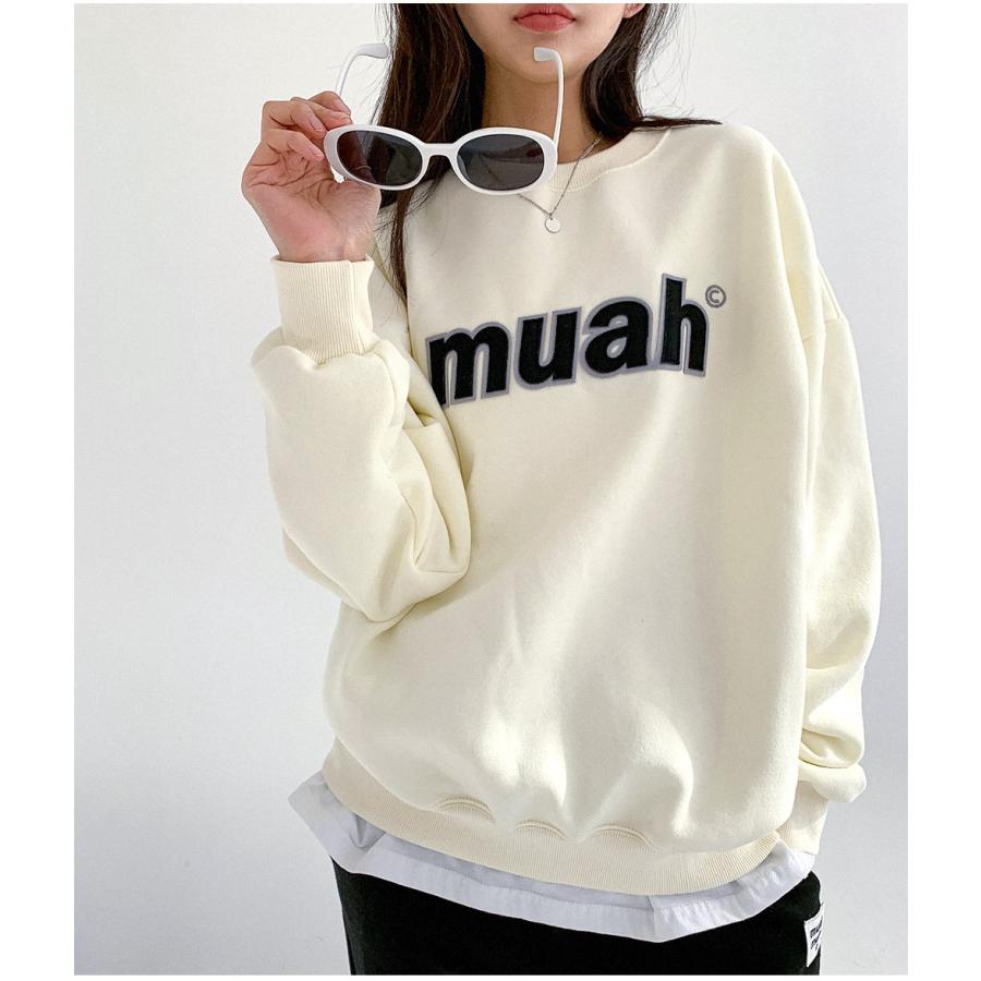 クルースエット1番人気   20%OFF  muah muah ムーアムーア SIGNATURE COMBI LOGO  SWEAT 韓国ブランド正規商品 スウェット裏毛クルー　送料無料｜abettor-select｜17