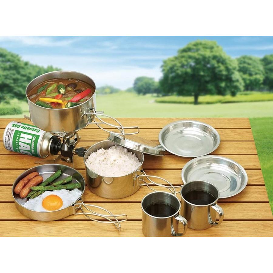 アウトドア クッカー 8点セット‐キャンプ 登山 調理 器具 料理 道具 コンパクト 鍋 なべ 皿 フライパン マグカップ セット 重ねて 収納 非常時 災害 | 