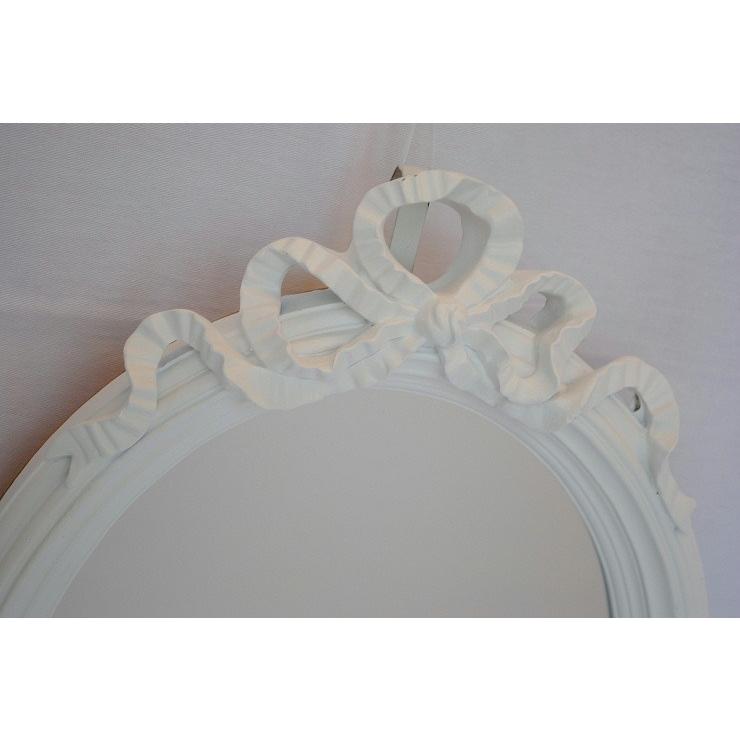 リボン 鏡 おしゃれ オーバル ウォールミラー 白 ホワイト