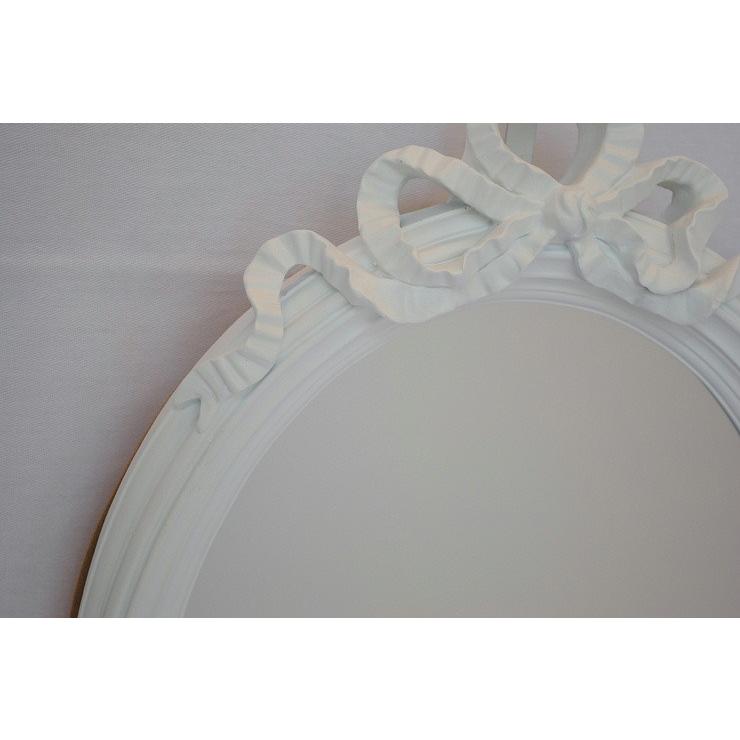 リボン 鏡 おしゃれ オーバル ウォールミラー 白 ホワイト