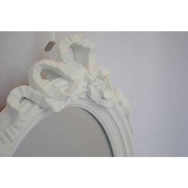 リボン 鏡 おしゃれ オーバル ウォールミラー 白 ホワイト