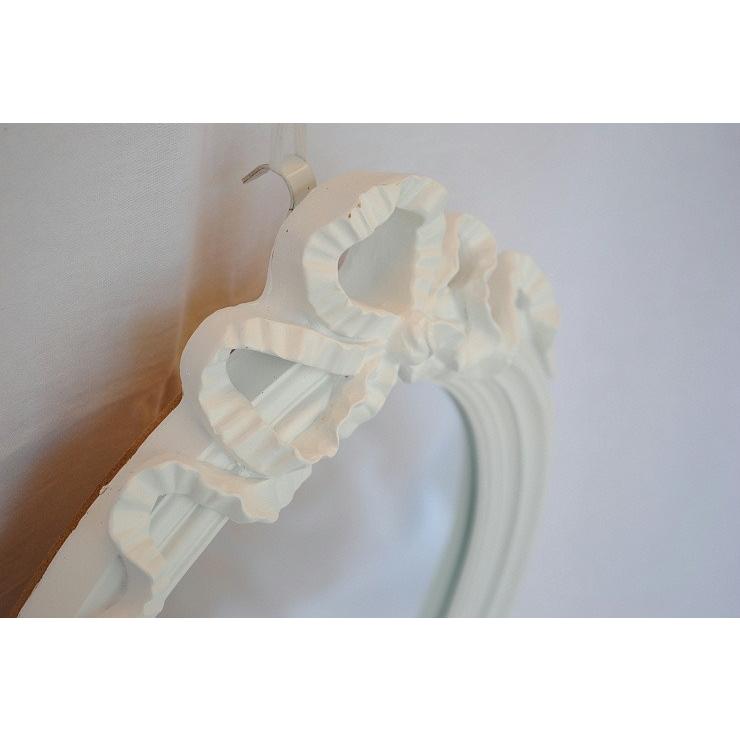 リボン 鏡 おしゃれ オーバル ウォールミラー 白 ホワイト