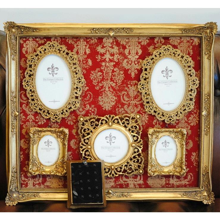 ロココ調　額縁　セット フォトフレーム ダマスク柄 ロココ様式 クラシック 6窓 ファミリー