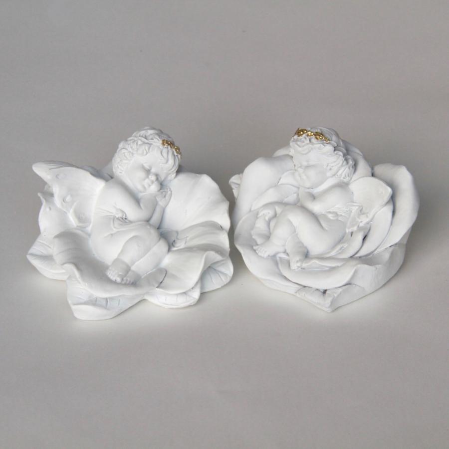 エンジェル置物 フェアリー 眠り天使2個セット 天使置物 フラワー天使
