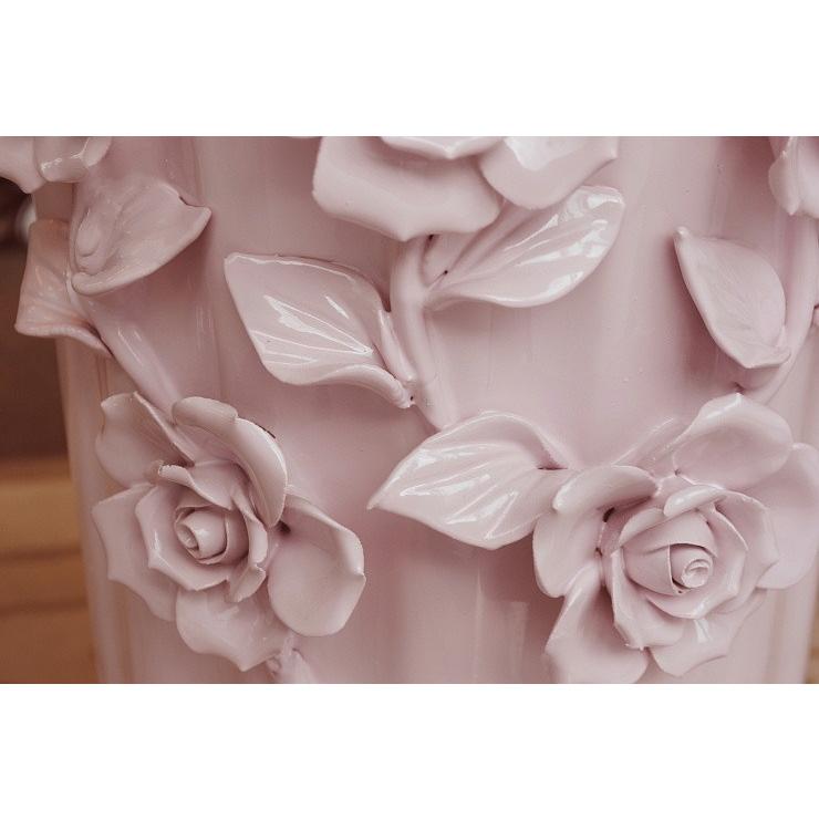 傘立て アンブレラスタンド 筒形 円筒形 陶器 ピンク 桃色 薔薇柄 バラ