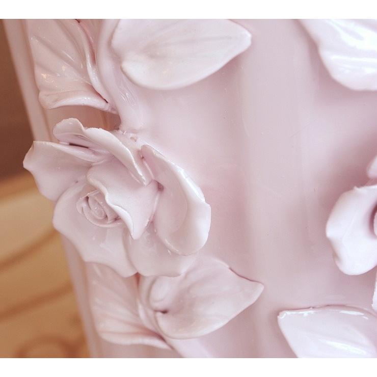 傘立て アンブレラスタンド 筒形 円筒形 陶器 ピンク 桃色 薔薇柄 バラ