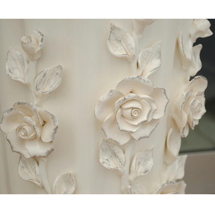 傘立て アンブレラスタンド 筒形 円筒形 陶器 ホワイト 白 薔薇柄 バラ