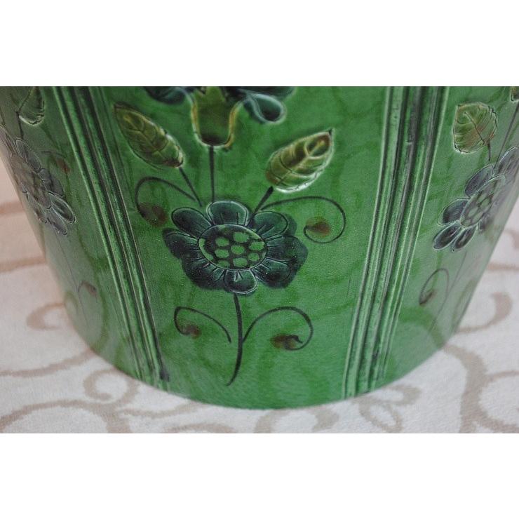 傘立て アンブレラスタンド 壺 つぼ 陶器 グリーン 緑色 花柄