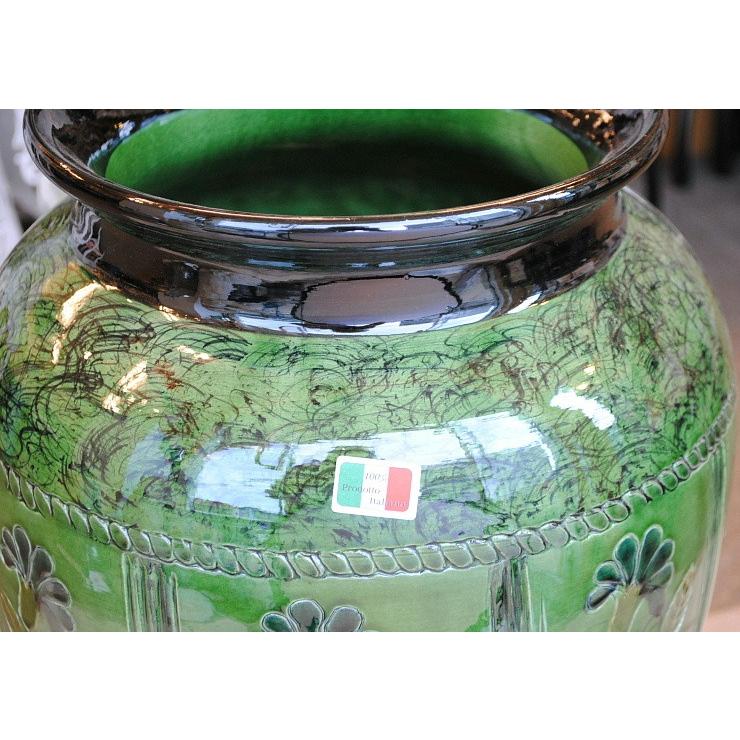 傘立て アンブレラスタンド 壺 つぼ 陶器 グリーン 緑色 花柄