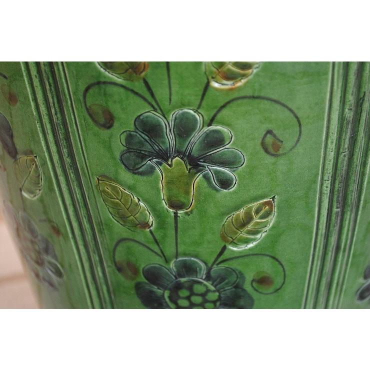 傘立て アンブレラスタンド 壺 つぼ 陶器 グリーン 緑色 花柄