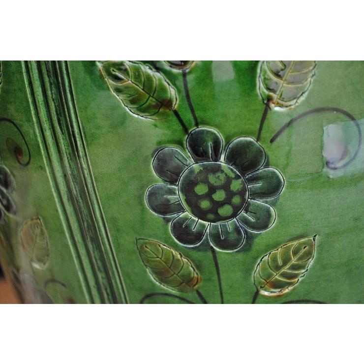 傘立て アンブレラスタンド 壺 つぼ 陶器 グリーン 緑色 花柄