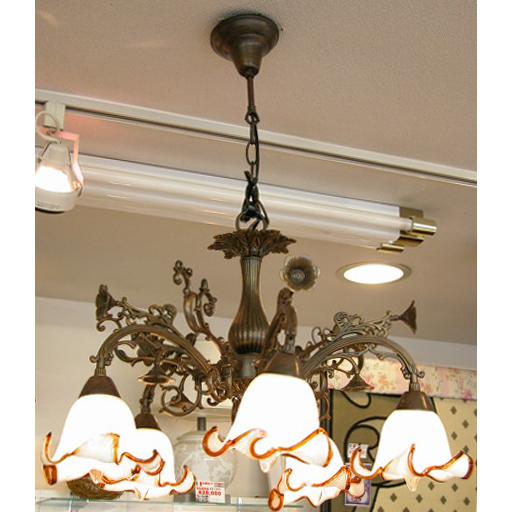 シャンデリア 5灯 ガラスシェード クラシック アンティーク 725052