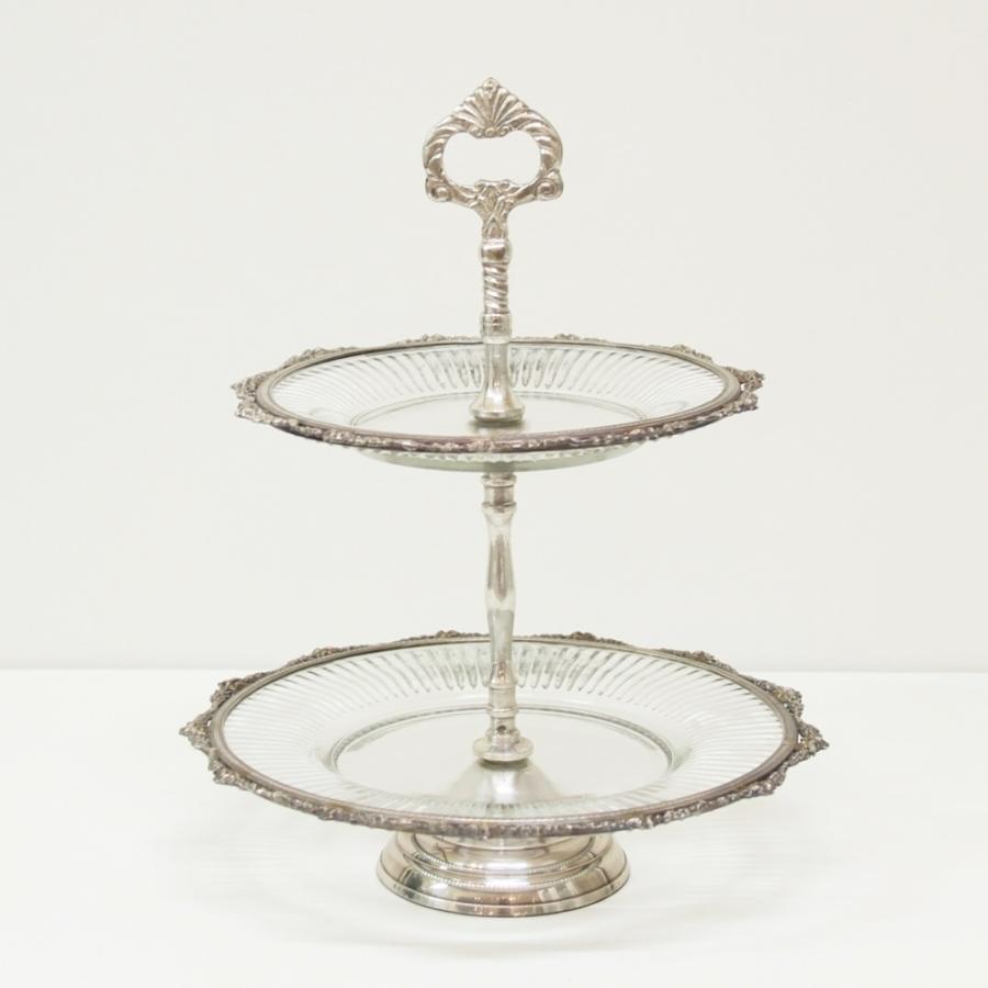 アフタヌーンティースタンド ケーキスタンド 切子ガラスプレート 2段