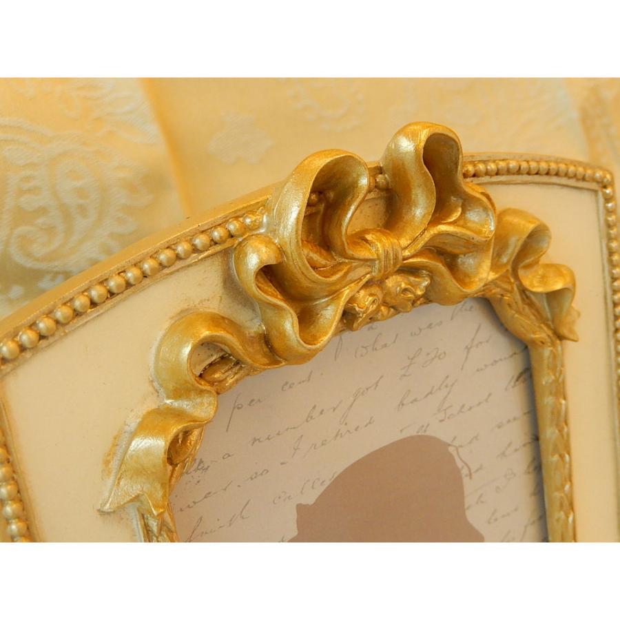 写真立て リボン 縦置き型 おしゃれ 金 ゴールド フォトフレーム