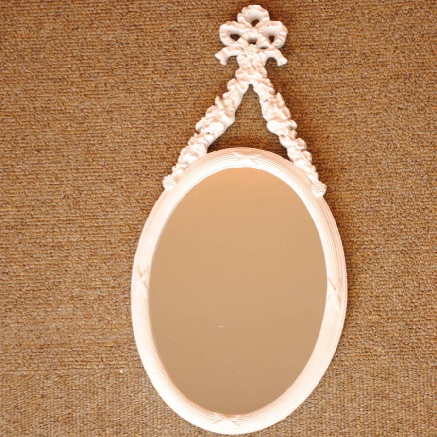 壁掛け鏡 リボン デコレーションミラー ホワイトミラー 鏡 かわいい