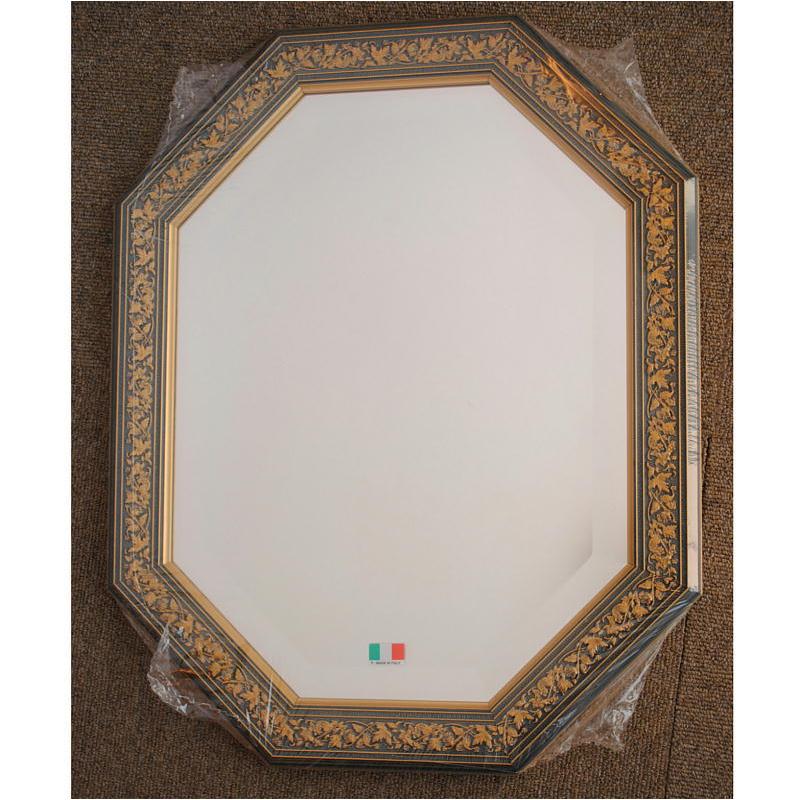 ウォールミラー おしゃれ 鏡 壁掛け 八角形 隅切り 木製 ミラー OT 青