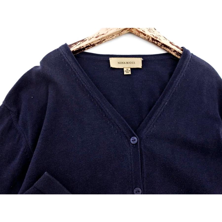 ネコポスOK NINA RICCI ニナリッチ Vネック カーディガン sizeM/紺 