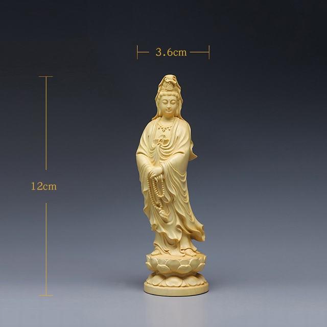 観音様 観世音菩薩立像 極上彫り 高級天然ツゲ 木彫り 観音仏像 12cm